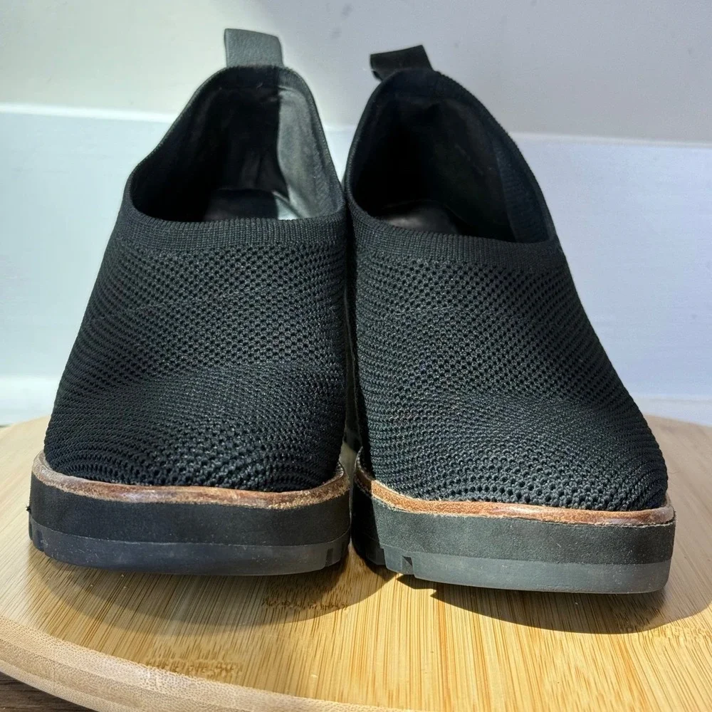 Eileen Fisher Wedge Pump Womens 8 Black Knit Platform Lug Sole Quiet Luxury Chic